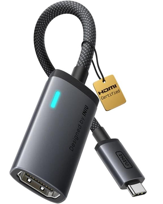 INIU USB C to HDMI Adapter, Original HDMI Certified with Smart Diagnostic LED, 4K@60Hz Type C for MacBook Neo, iMac Laptop, iPad iPhone Samsung Steam Deck Gaming Monitor etc(For Thunderbolt 3/4 Ports) - color: Gray