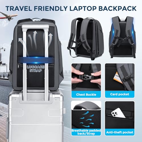 Fenree.geer Business Travel Backpack for Professionals 17 Inch Laptop, Grey | Water Resistant, Expandable, 45L Travel Backpack with USB Port, Men's Backpack for Work/College/Commuter/Business
