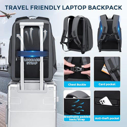 Fenree.geer Business Travel Backpack for Professionals 17 Inch Laptop, Grey | Water Resistant, Expandable, 45L Travel Backpack with USB Port, Men's Backpack for Work/College/Commuter/Business