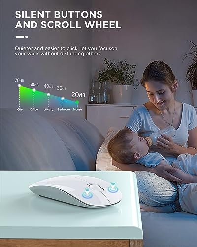 RAPIQUE Bluetooth Wireless Mouse, BT5.1＆ 2.4G Slim Dual Mode, White - color: White