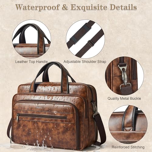 Leather Messenger Bag for Men&Women 17 Inch Leather Laptop Bag,Water-Resistant Large Shoulder Satchel Office,Work - color: Brown