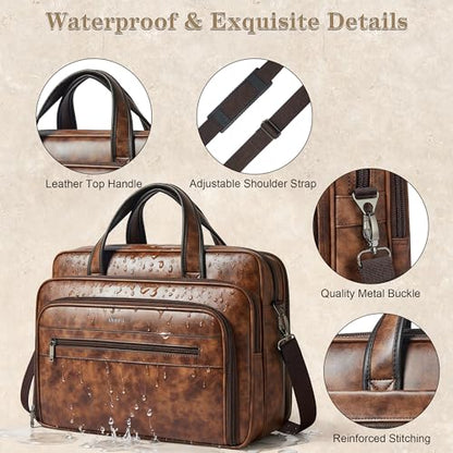 Leather Messenger Bag for Men&Women 17 Inch Leather Laptop Bag,Water-Resistant Large Shoulder Satchel Office,Work - color: Brown