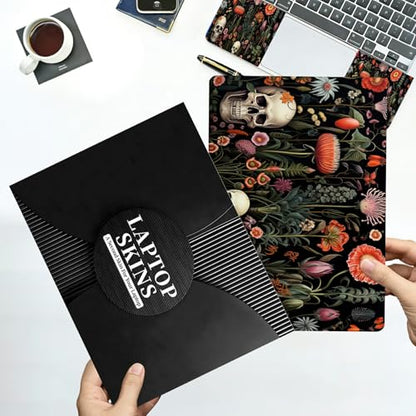 Universal Laptop Skin Sticker with 2 Wrist Pad Decals, 3-Piece Removable Vinyl Laptop Cover, Botanical Flower Skull Waterproof Anti-Scratch, Easy-Trim Fit for 13.3" 14" 15.6" Laptops - color: Botanical Flower Skull