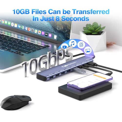 VEMONT 7-in-1 USB C Hub, 10Gbps Aluminum Hub with 2 USB-C 3.2, USB-A 3.2, 4 USB 3.0 Ports, 100W PD Charging, Compatible with MacBook,for iPad, Laptop/Phones and More Device - style: 7 in1 10Gbps