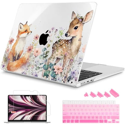 Mektron for 2026/2025/2024/2023 MacBook Air 15 INCH M5 A3448 /M4 A3241 /M3 A3114 /M2 A2941 Case, Printed Plastic Hard Shell Cover with 15.3" Liquid Retina Display Touch ID, Fox and Deer - color: Fox and Deer