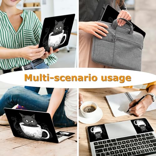 Universal Laptop Skin Sticker with 2 Wrist Pad Decals, 3-Piece Removable Vinyl Laptop Cover, Coffee Cat Waterproof Anti-Scratch, Easy-Trim Fit for 13.3" 14" 15.6" Laptops - color: Coffee Cat