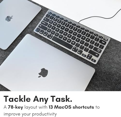 Macally Small USB Wired Keyboard for Mac and Windows - 78 Scissor Keys, 13 Shortcut Compatible Apple Keyboard - Mini Compact USB Computer Keyboard That Saves Space and Looks Great - Space Grey - color: Space Gray
