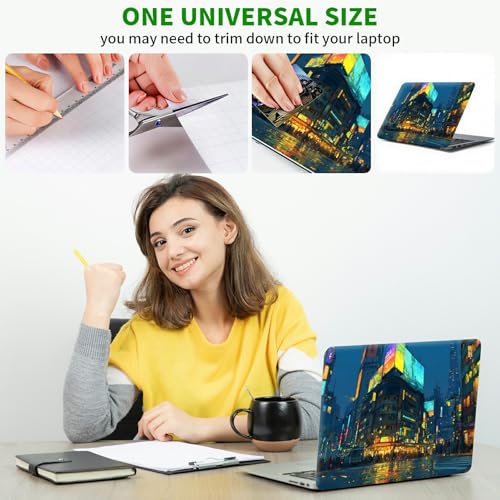 Laptop Skin Sticker Decal, Universal Protective Cover Fit 12 13 14 15.6 Inch Notebook, Reusable Water-Resistant Vinyl Decal w/ 2 Wrist Pads for Business Travel Office, Neon Architecture - color: Neon Architecture