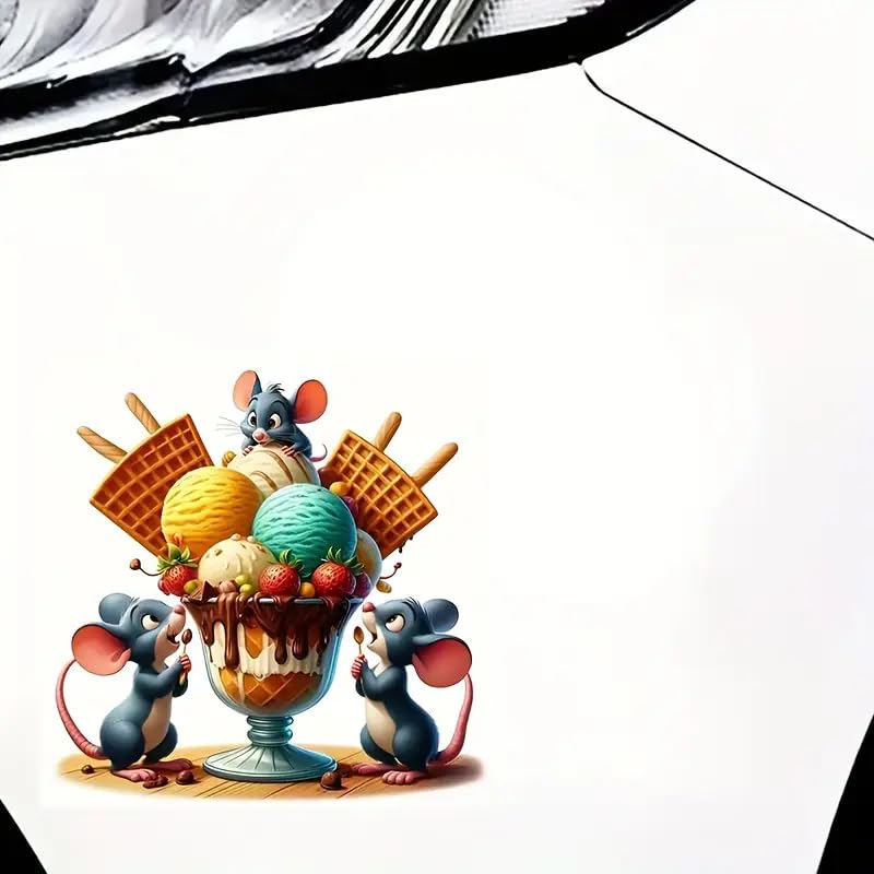 Cute Mouse Stealing Ice Cream PVC Vinyl Car Decals Stickers Waterproof Self-Adhesive Decals for Cars, Laptops, Trucks, Motorcycles Wall Window Luggage Scratch Cover Door Decor Sticker
