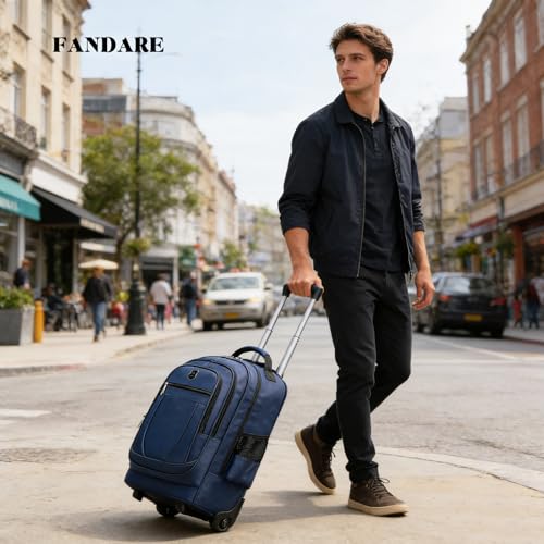 FANDARE 35L Rolling Laptop Backpack 2-in-1 Trolley Convertible Luggage Backpack with Wheels Travel Daypacks Multi-Functional Carry-On for Business Travel Trip Men Outdoor Urban Backpacks Blue - color: Blue