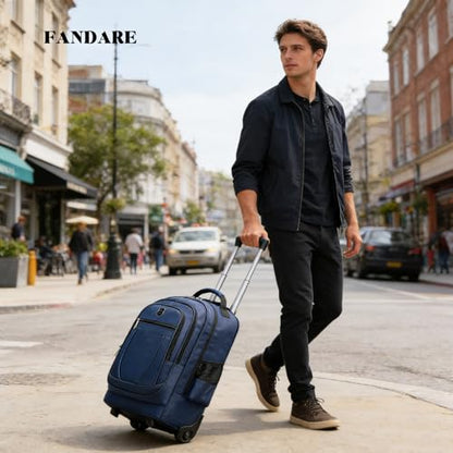 FANDARE 35L Rolling Laptop Backpack 2-in-1 Trolley Convertible Luggage Backpack with Wheels Travel Daypacks Multi-Functional Carry-On for Business Travel Trip Men Outdoor Urban Backpacks Blue - color: Blue