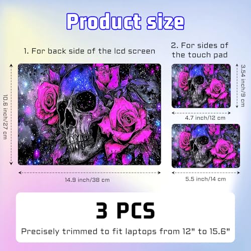 Universal Laptop Skin Sticker Decal, Compatible with MacBook HP Dell Lenovo 12"-15.6", Reusable Vinyl Notebook Cover 3PCS Set, High-Recognition Film-Skull Purplish red Flowers - color: skull purplish red Flowers