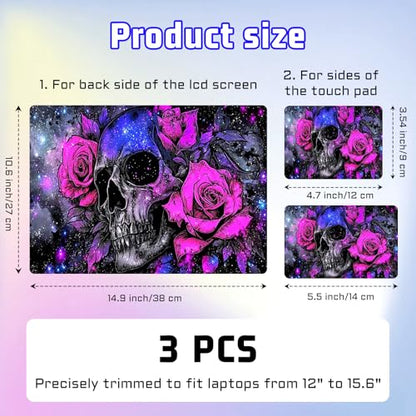 Universal Laptop Skin Sticker Decal, Compatible with MacBook HP Dell Lenovo 12"-15.6", Reusable Vinyl Notebook Cover 3PCS Set, High-Recognition Film-Skull Purplish red Flowers - color: skull purplish red Flowers