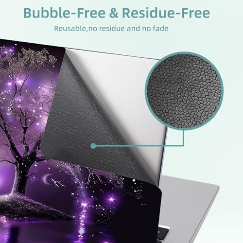 Universal Laptop Skin Decal, 3-Piece Vinyl Protector for 12 13 14 15.6" Notebook, Waterproof Anti-Scratch, Easy Trim & Bubble-Free Finish, Purple Tree with Stars and Moon - color: Purple Tree with Stars and Moon