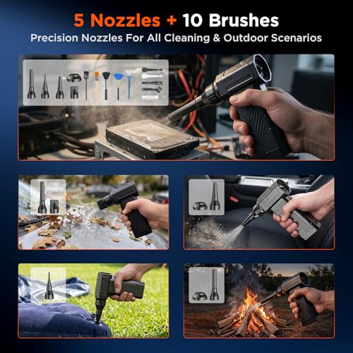 Compressed Air Duster, 350g High-Thrust Air Blower for PC Cleaning | Deep Cleaning,Rechargeable,4-Speed Adjustable,LED Light,110K RPM,Hurricane-Force,for Computer Keyboard, House, Outdoor, Car