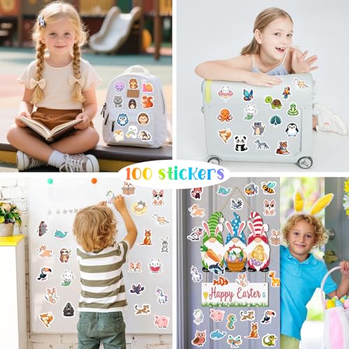 RINOLY 100 PCS Water Bottle Stickers for Kids,Waterproof Vinyl Animal Stickers for Kids,Skateboard,Laptop Stickers for Girls Boys Classroom Prizes | Vinyl Stickers Kids Girls Boys,Back to School,Classroom Prizes,Party Favors,Christmas Stocking Stuffers,Ea