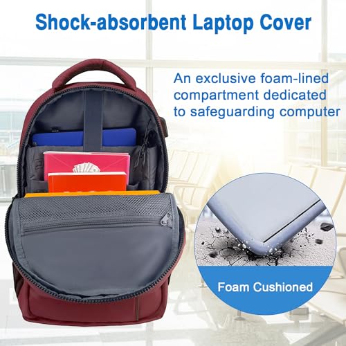 WOLT Laptop Backpack for Men Women for 15.6 Inch and 17 Inch Notebook, Travel Backpack Carry On Flight Approved with Computer Compartment, College Bookbag with USB Charging Port (Red) - color: Red