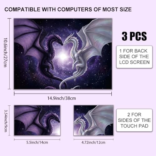 3Pcs Laptop Skin Sticker Decal Sky PVC Laptop Sticker Fits for 12-16 Inch Notebook Waterproof Scratch Proof Dragon Universal Notebook PC Personalized Protector Gift - style: dragon