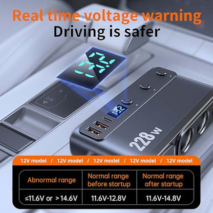 Cigarette Lighter Adapter with 45W Retractable Car Charger Fast Charging | 45W USB C Car Accessories 3 Socket Heavy Duty Truck Car Plug Outlet Splitter Fast Charging 12V/24V Multi Port for Car Devices