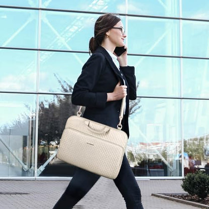BAGSMART Laptop Sleeve 15-15.6 inch Case Protective Water-Resistant | Lightweight Laptop Bag for Women with Pocket and Handle, Compatible with MacBook, HP, Dell, Acer and Asus notebooks - color: Beige-Shoulder Strap, size: 15.6 Inch