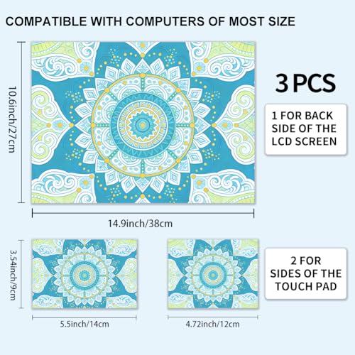 3Pcs Flower Laptop Skin Sticker Blue Universal Removable Vinyl Stickers Fits for 12.1 13 14 15.6 16 Inch Waterproof Notebook Decal Cover Gift - style: blue mandala