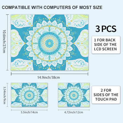 3Pcs Flower Laptop Skin Sticker Blue Universal Removable Vinyl Stickers Fits for 12.1 13 14 15.6 16 Inch Waterproof Notebook Decal Cover Gift - style: blue mandala