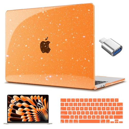 CISSOOK Compatible with MacBook Air 13.6 inch Case 2026 2025 2024 2023 2022 | A3449 A3240 A3113 A2681, 5in1 Set Hard Shell Case Keyboard Cover for MacBook Air 13 inch M2 M3 M4 M5, Glitter Orange - color: Air13.6inch-Glitter Orange