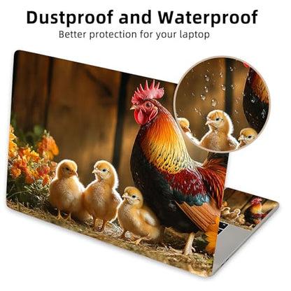 Aesthetic Laptop Skin Cover,12-15.6 Inch Universal Vinyl Sticker Decal,Rooster Chicks Sunflowers Waterproof Scratch-Resistant Notebook Wrap,Removable Residue-Free Protector - color: Rooster Chicks Sunflowers
