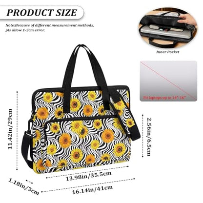 Laptop Sleeve, Laptop Cover with Adjustable Strap Computer Bag Tablet Notebook Sleeves Handbag Messenger Briefcase - color: Zebra Stripe Sunflower