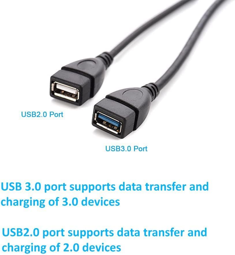 Eanetf USB 3.0 Female to Dual USB Male Splitter Cable, 2 Pack | USB 3.0 female + USB 2.0 female splitter, 2 pack, 1ft cable, For U-disk/hard drive/network card, USB 3.0 only for 3.0 devices