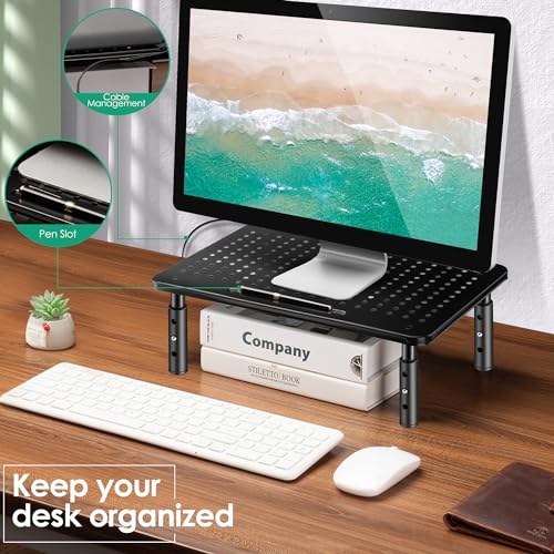 La Jaco Monitor Stand Risers for 2 Monitors, 3 Height Adjustable Monitor Stand with Pen Holder, Dual Monitor Riser Laptop Riser for Office, Home, School Supplies, 2 Pack, Black