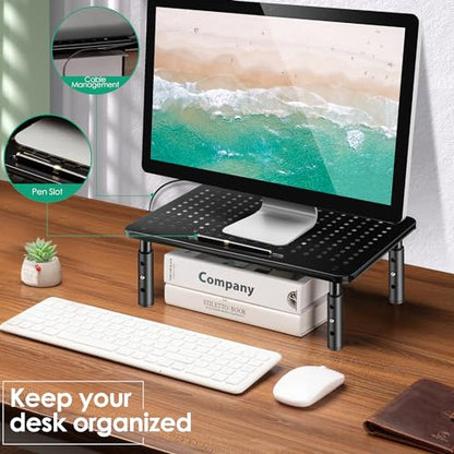 La Jaco Monitor Stand Risers for 2 Monitors, 3 Height Adjustable Monitor Stand with Pen Holder, Dual Monitor Riser Laptop Riser for Office, Home, School Supplies, 2 Pack, Black