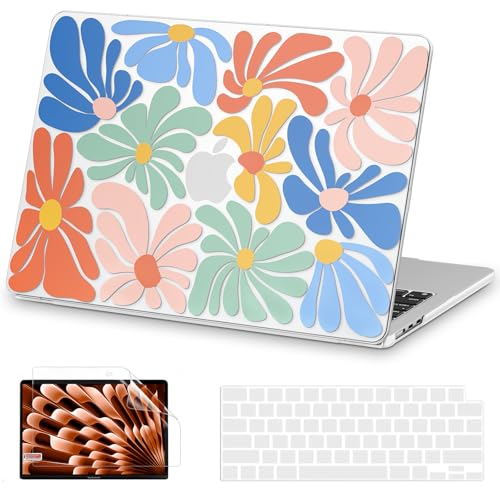 AKIT for MacBook Air 13 inch Case M5 M4 M3 M2 2026-2022, ColorfulFlowers | A3449 A3240 A3113 A2681, Vivid Pattern Hard Shell Laptop Case+Screen Protector+Keyboard Cover for MacBook Air 13.6 inch - color: ColorfulFlowers