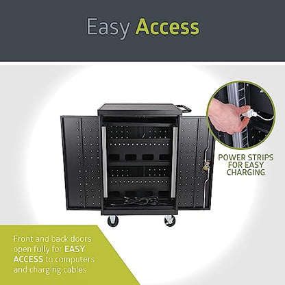 Pearington 32 Device Mobile Charging and Storage Cart for iPads, Chromebooks and Laptop Computers, Up to 13-inch Screen Size, Surge Protection, Front & Back Access Locking Cabinet - size: No Cord Management