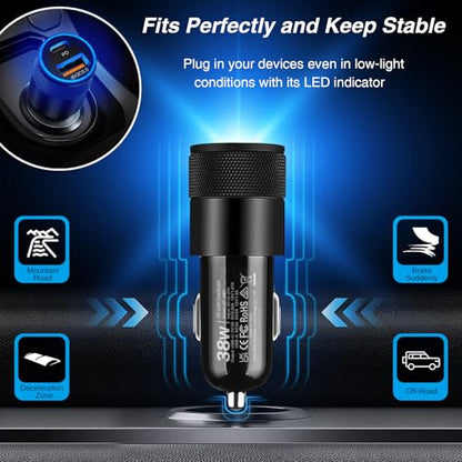 Car Charger, 5Pack 38W Dual Ports USB-C+USB-A Cigarette Lighter Adapter | Fast Charging Car Phone Charger for iPhone 17 Pro Max 16 16e 15 14, Samsung S24, Pixel Cargador para Carro Phone Plug - color: 5-Pack Black