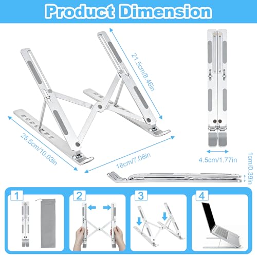 SAYEEC Laptop Stand for Desk Portable Laptop Riser 7 Angles Ergonomic Adjustable Computer Stand Aluminum Foldable Laptop Stands Ventilated Cooling Notebook Holder for 10-15.6" Laptops Tablet (Silver) - color: Silver