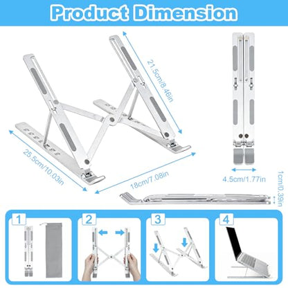 SAYEEC Laptop Stand for Desk Portable Laptop Riser 7 Angles Ergonomic Adjustable Computer Stand Aluminum Foldable Laptop Stands Ventilated Cooling Notebook Holder for 10-15.6" Laptops Tablet (Silver) - color: Silver