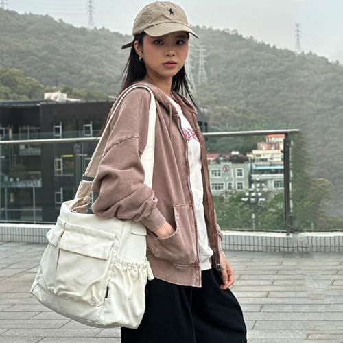 High Density Canvas Messenger Bag for Men/Women, 15” Large Crossbody Shoulder Bag Tote Bag for College/Travel/Work Daily Use | High Density Canvas - color: Beige