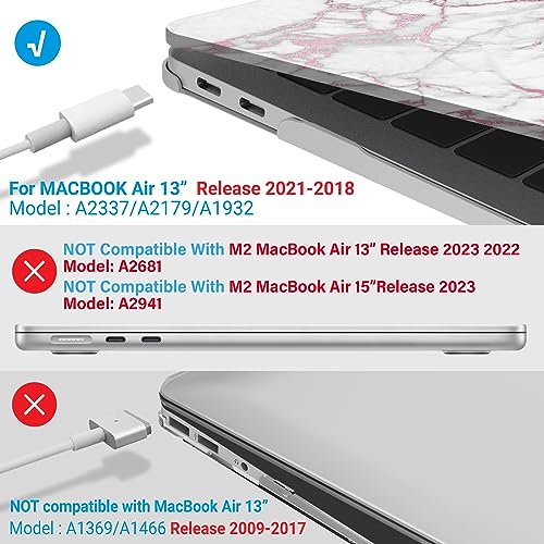IBENZER Compatible with New MacBook Air 13 inch Case 2022 2021 2020 M1 A2337 A2179 A1932, Plastic Hard Shell Case with Keyboard Cover for Mac Retina Display with Touch ID, Pink Marble, MAT13-PKMB+1 - color: Pink Marble