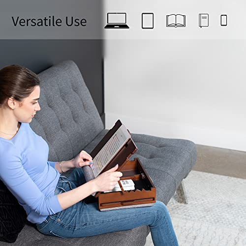 SideKiix Wooden Tilting Lap Desk for Writing, Drawing, Laptop Work, and More, Height Adjustable Compact Table with Slide-Out Mouse Pad, Internal Storage, Wrist Support, Dark Wood, SX-LAPD-1