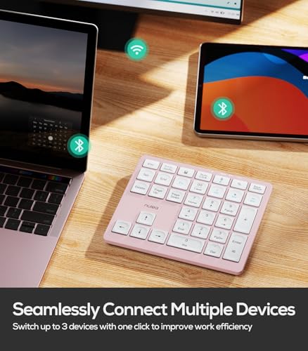 Nulea Wireless Number Pad Bluetooth 5.0 & 2.4G Portable Numeric Keyboard, USB-C Rechargeable, 34-Keys Bluetooth Keyboard for Data Entry (Pink) - color: B-Pink