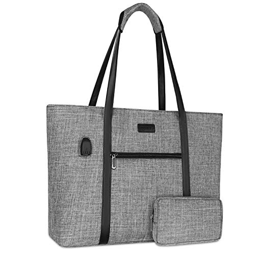 MOSISO USB Port Laptop Tote Bag for Women,Compatible with MacBook, 17-17.3 inch Notebook and Chromebook, Work Travel Business Computer Bag with Small Purse, Gray - color: Gray
