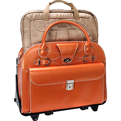 McKlein ROSEVILLE, 15" Leather Detachable -Wheeled Ladies' Laptop/Computer & Tablet Business Briefcase Bag/Women's Rolling Overnight Travel Bag, Removable trolley case - color: Navy