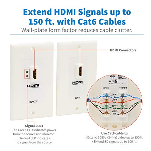 Tripp Lite HDMI Over Dual Cat5/Cat6 Extender Wall Plate Kit with Transmitter and Receiver, TAA, 3 Year Warranty (P167-000) - style: HDMI Wall Plate