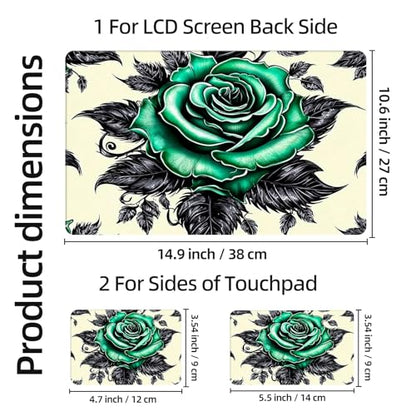Aesthetic Laptop Skin Sticker, Green Rose with Black Leaves Waterproof Vinyl Laptop Decal, Removable Bubble Free, Reusable Protective Cover for 13 14 15 15.6 Inch - color: Green Rose with Black Leaves