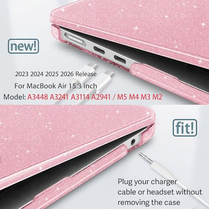 May Chen for 2026 MacBook Air 15 inch Case 2025 2024 2023 A3448 M5 A3241 M4 A3114 M3 A2941 M2 with Liquid Retina Display & Touch ID, Plastic Hard Shell with Keyboard Cover - Pink Glitter - color: Pink Glitter