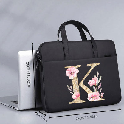 Computer Bag For Men & Women, With Initial Laptop Bag,14/15inches Messenger bag For Office、Business、Travel、School - color: Bk-k