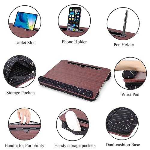 Lap Desk,Fits up to 15.6 inch Laptop Bed Table Computer with Soft Pillow and Storage Bag,Gaming Tray and Writing Tray on Bed for Home Office(2-Light Brown) - color: 2-light Brown