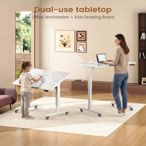 SEDETA 47x24'' Foldable Electric Standing Dry Erase Board Desk with Wheels | 180° Tiltable Mobile Rising Computer Desk Height Adjustable for Drawing/Writing/Gaming/Study/Home Office/Small Space - color: Dry Erase Board, size: 47 x 24 Inches