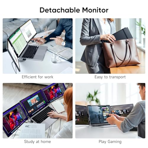 14" FHD 1200P IPS Laptop Screen Extender Fits 14"-17.3" Laptops | Triple Portable Monitor for Laptop, Plug & Play Dual Screen Compatible with Win, Mac, Android&Chrome OS